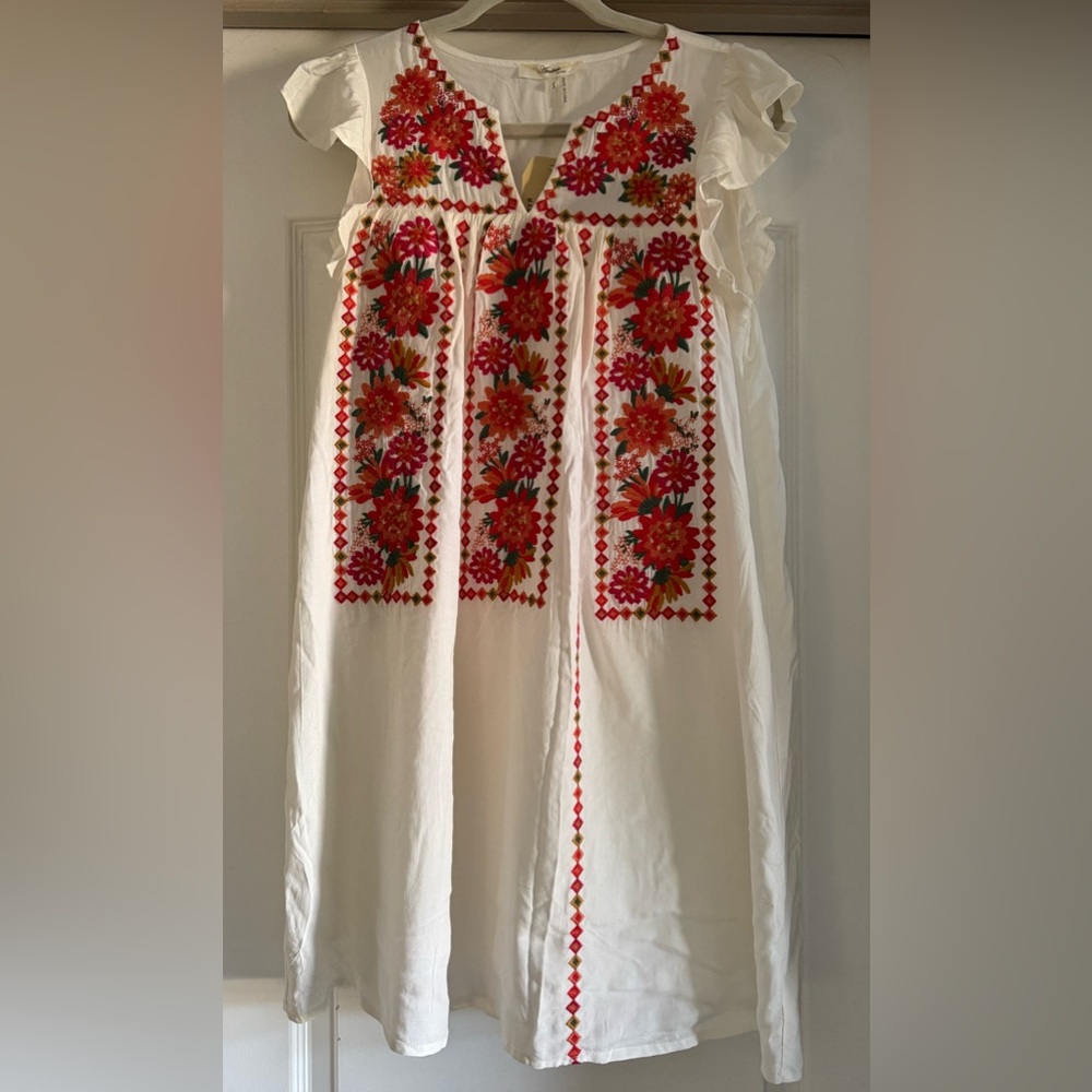 NWT Floral Embroidery Short Dress/Long Shirt Sz. S Boho Summer Fairy Artsy